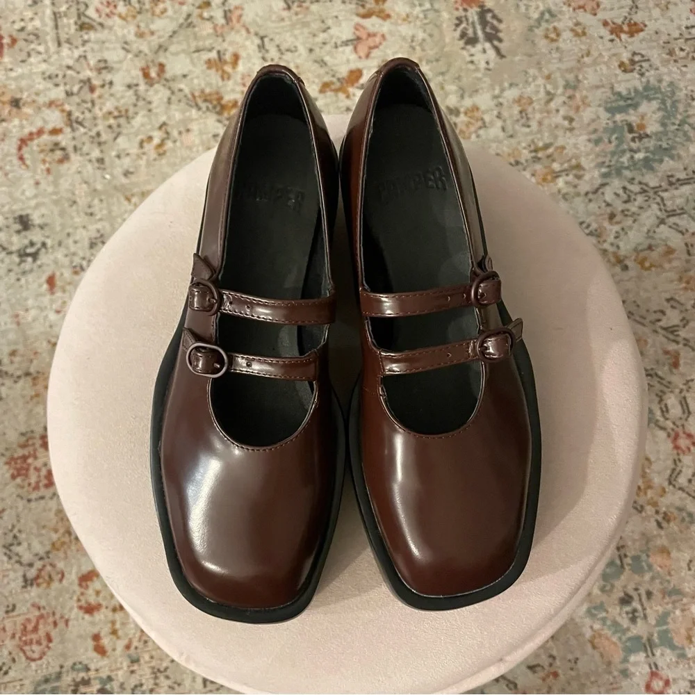 NWOT Camper Billie Platform Mary Jane Heeled Leather Shoes in Burgundy - Picture 4 of 13